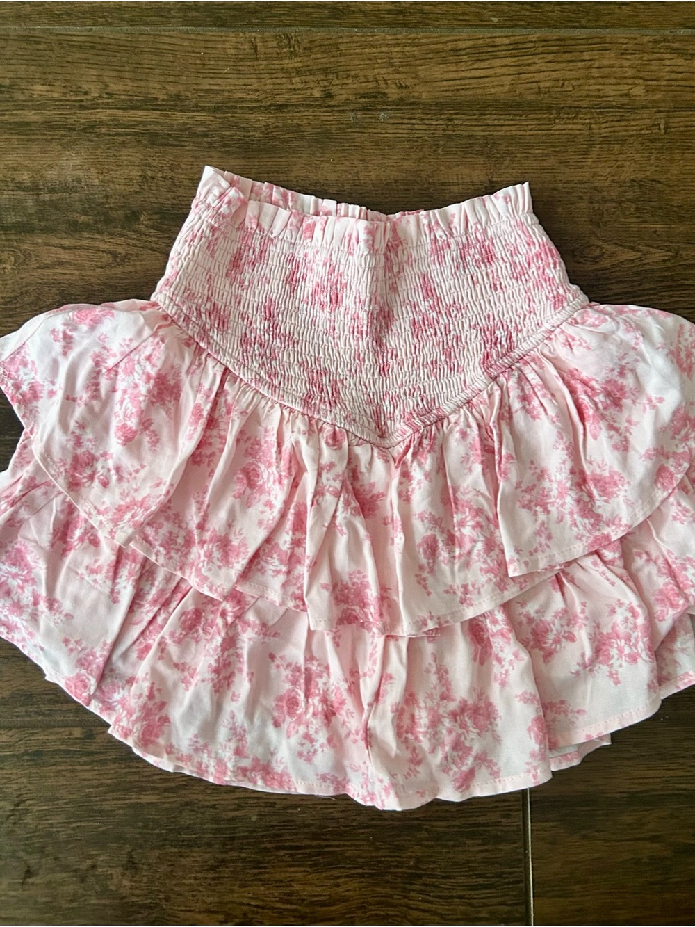 Altar'd State Pink Floral Tiered Smocked Mini Skirt